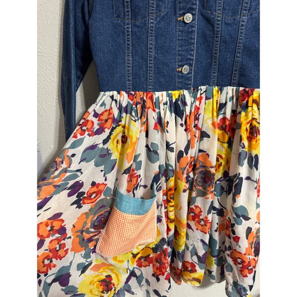 Shari B. Green Remade In America Denim Floral Dress Size Small - Picture 4 of 9